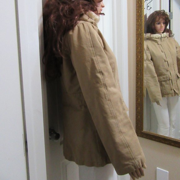 Beige Tan Coat Roxy size Medium - Hood - Picture 5 of 14